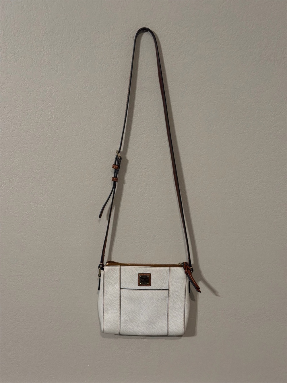 Dooney And Bourke Pebble Leather Lexington Crossbody White With Brown Strap